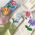 thumbnail image 2 of 5 Pairs Tulip Flower Embroidered Socks, Mid-Tube Socks for Women, Tulip Flower Pattern Cotton Socks, 2 of 5