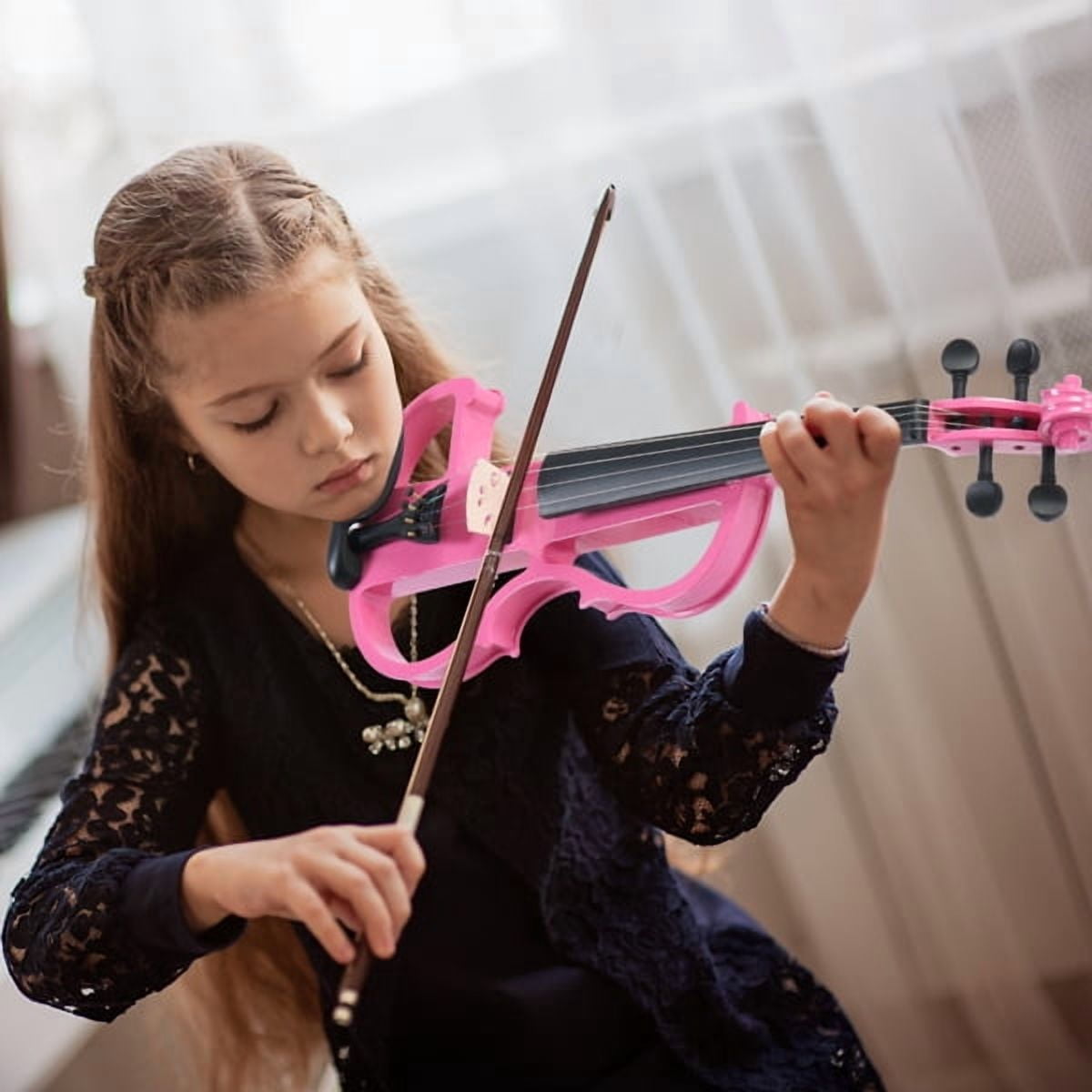 Full Size 4/4 Bunnel Edge Electric Silent Violin with Case Bow Rosin Headphone Connecting Line Pink