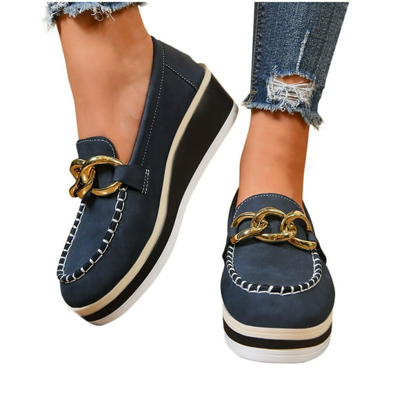 Busydd Wedge Shoes for Women Comfortable Round Toe Slip on Shoes Women Casual Fashion Solid Color Loafers for Women 7.5