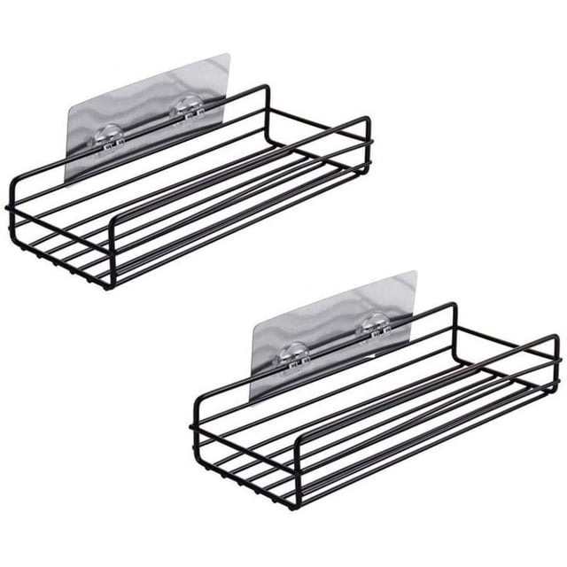 Estante de baño autoadhesivo, montaje en pared, estante de ducha resistente sin taladrar, estante de cocina, organizador de almacenamiento (2 piezas, negro) Zhivalor LKX-0521