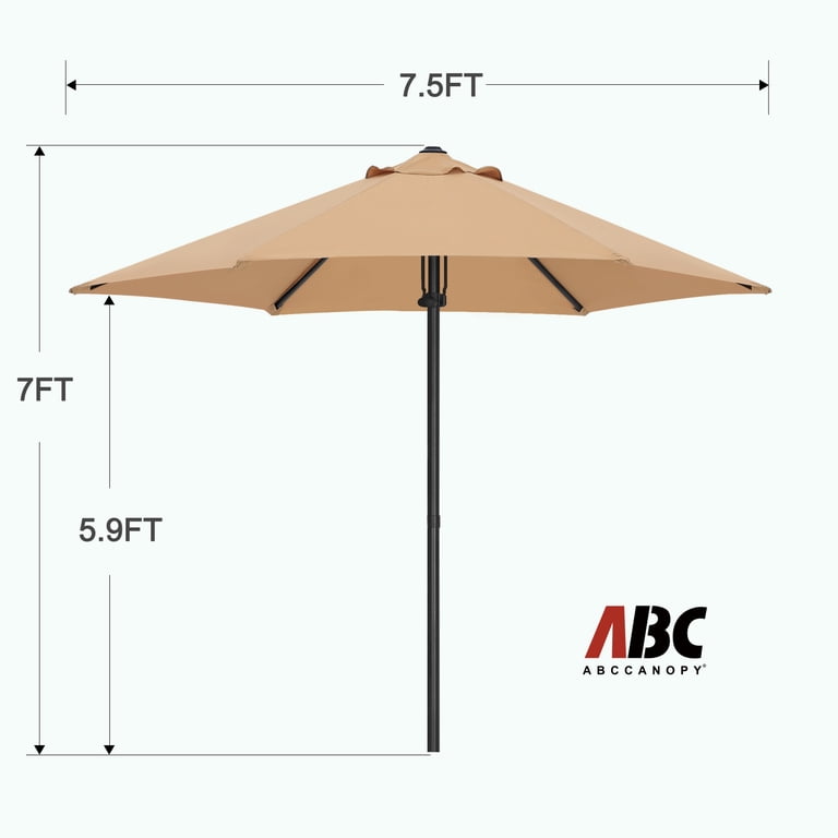 ABCCANOPY 7.5ft Market Patio Umbrella, Hand Push, Khaki photo 7