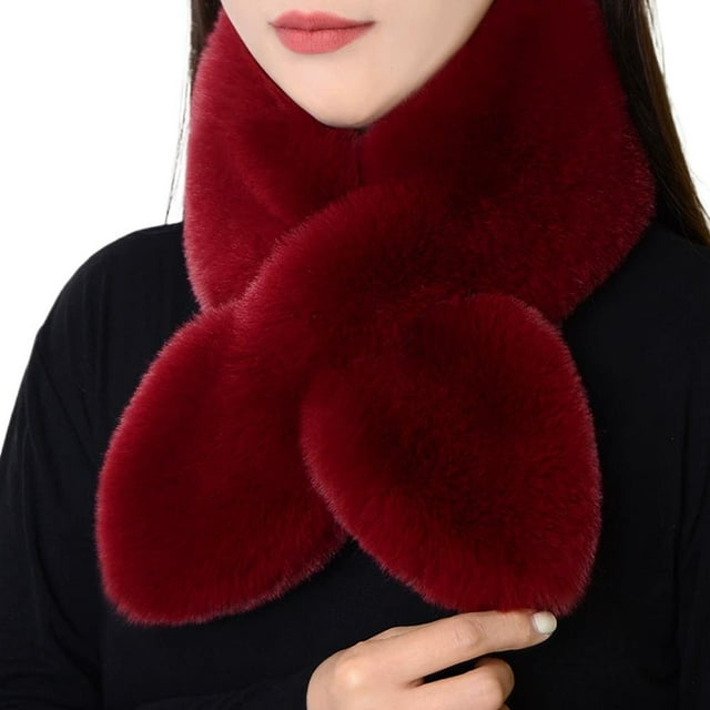 Women's Winter Plush Cross Scarf, Imitation Rabbit Fur Neck Warmer, Thickened Faux Fur Collar for Cold Weather, Versatile Soft Wrap for Autumn & Winter, 32x4 Inches