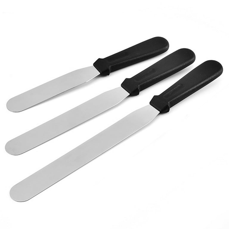Icing Spatula Metal Stainless Steel for Kitchen Cake Baking Decorating,Sorxine Angled Icing Spatula Set of 3 with 6, 8, 10 Blade (Black)