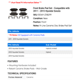 thumbnail image 2 of Front Brake Pad Set - Compatible with 2011 - 2015 Hyundai Sonata 2012 2013 2014, 2 of 2