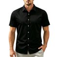 thumbnail image 4 of Boyscolos Mens Slim Fit Shirt Short Sleeve Button Down Dress Shirt Stretch Business Casual Summer Office Wear Black M, 4 of 4