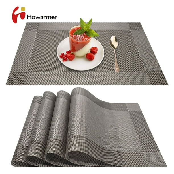 Howarmer Silver Gray Rectangle Placemats for Dining Table, Washable