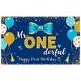 thumbnail image 2 of Blue Gold Themed First Birthday Banner with Balloons Bow and Glitter Party Supplies Photography Props Backdrop Happy Birthday Decorations Birthday Party Background, 2 of 8