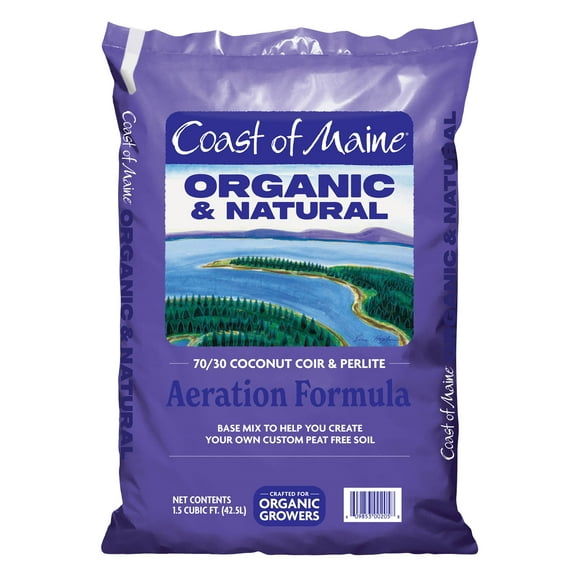 Coast of Maine Organic and Natural, 70/30 Coconut Coir & Perlite Aeration Formula Base Mix to Create Peat Free Soil, 1.5 cu ft