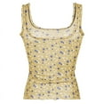thumbnail image 6 of Womens Tank Top Tank Tops Women Women's Fresh Floral Contrast Color Mesh Round Neck Camisole Yellow L, 6 of 9