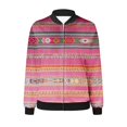 thumbnail image 4 of JURANMO Women's Bomber Jackets with Pockets Fall Winter Long Sleeve Stand Collar Flight Jacket Vintage Floral Print Casual Coat Pink L Deal of The Day Clearance, 4 of 6