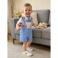 thumbnail image 3 of Cenuakty Toddler Boy 0-18M Easter Outfit Egg/Bunny Print Short Sleeves Romper with Bow Tie and Overalls Shorts Set for Formal Wear, 3 of 9
