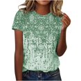 thumbnail image 2 of ICHUANYI Clearance Women's Fashion Printed T-shirt Short Sleeves Blouse Round Neck Casual Tops(Green, M) ICHUANYI WER2023080700781, 2 of 4