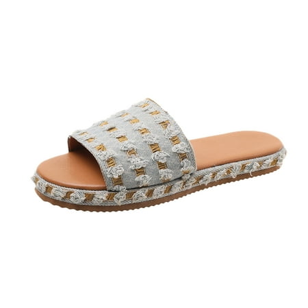 

Follure Girl women s casual shoes Summer New Floral Flat Bottomed Slipper With Square Head Yellow 41