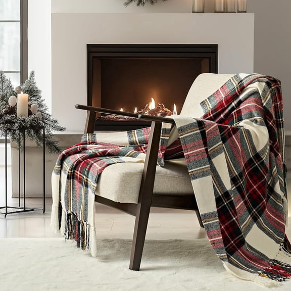 EVERGRACE Stewart Christmas Plaid Chenille Throw Blanket for Couch, Super Soft Cozy Tartan Checkered Throw Blanket with Tassels, Lightweight Plush Chenille Knit Throw for Christmas Decor, 50”x60”
