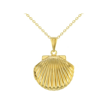 - Gold Tone Seashell Pendant Photo Locket Necklace Ladies Women 19