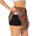thumbnail image 1 of Balery Rose Mix Leopard 1 Pantalones cortos deportivos para mujer con forro y dos bolsillos, elásticos, para entrenamiento, gimnasio, yoga-Small, 1 of 7
