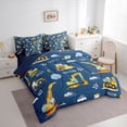 thumbnail image 2 of Castle Fairy Playful Construction Truck Twin Bedding Sets 7-Piece for Toddlers, Cute Excavator Crane Bedding Comforter Set for Bedroom, Navy Blue Yellow,Navy Blue Reversible, 2 of 7