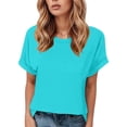 thumbnail image 2 of Lixiuxyad A Fashionable And Casual Round Neck Solid Color Short Sleeved T Shirt For Ladies Summer Tee Shirts,Blue M, 2 of 5