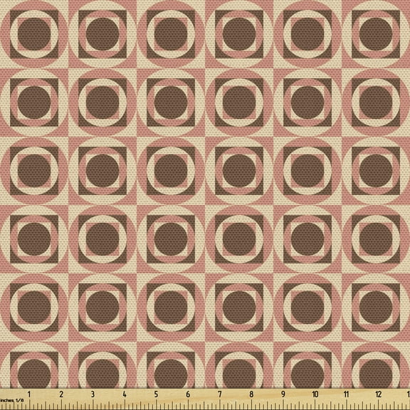 Geometric Fabric by the Yard, Vintage Classic Concentric Squares and Circles Abstract Architecture, Decorative Upholstery Fabric for Chairs & Home Accents, Blush Amber and Beige by Ambesonne
