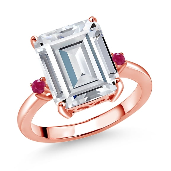 Gem Stone King 18K Rose Gold Plated Silver Red Ruby Ring Set with Moissanite (7.47 Cttw) (Size 7)