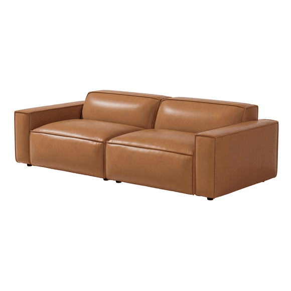 Valencia Nathan Full Aniline Leather Modular Sofa with Down Feather Loveseat 88" | Full Aniline Leather, Top Stitched Seam, Ultimate Comfort, Caramel Brown