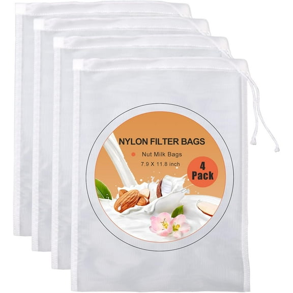 2 Pack/ 4 Pack Nut Milk Bags, Food Grade Nylon Nut Bag Strainer, Cheese Cloth Bag for Straining Fruit Juice,Nut Milk,Tofu,Almond,Coffee,Yogurt and Soup