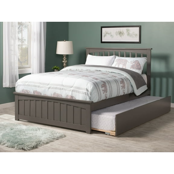 AFI Mission Queen Platform Bed with Wood Headboard Footboard & Twin XL Trundle, Grey