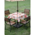 thumbnail image 4 of Outdoor Tablecloth with Umbrella Hole for Patio/Picnic/Party/Camping, Spring Flowers Waterproof Table Cloth Square Cover Washable, Watercolor Pink Orange Floral Romantic Rustic (54"x 54"), 4 of 8