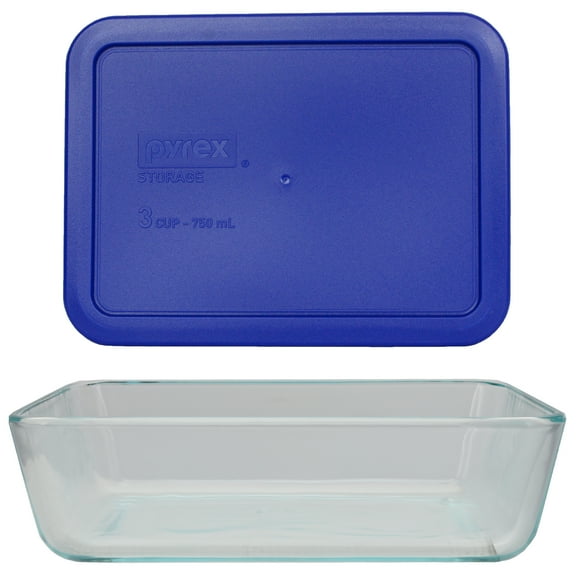 Pyrex 7211 6-Cup Rectangle Glass Food Storage Dish with 7211-PC 6-Cup Cadet Blue Lid Cover