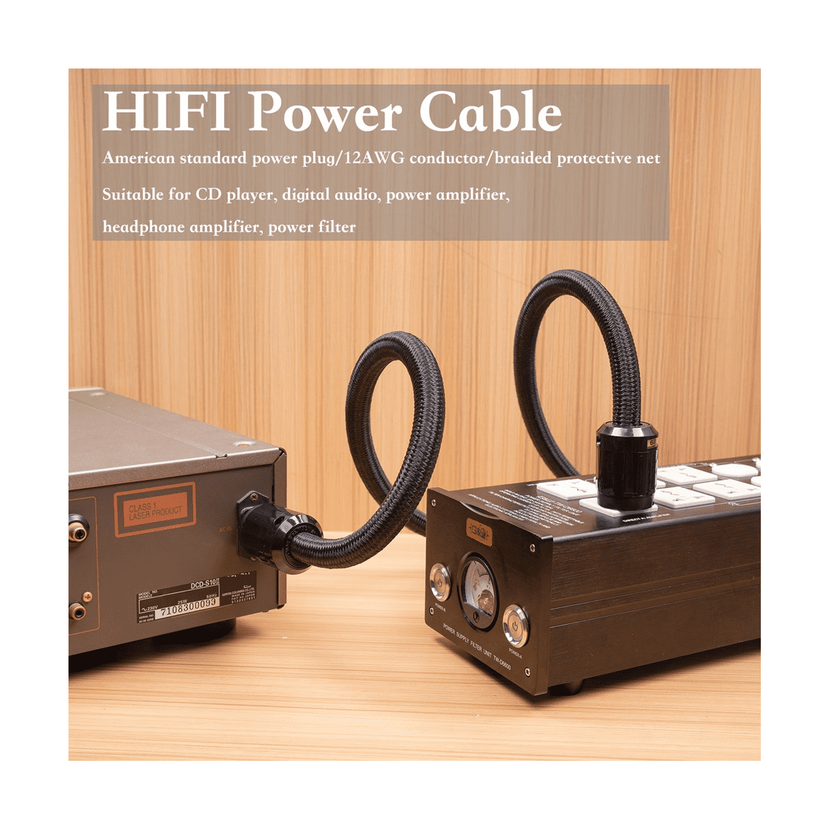 12AWG Hi-End HiFi Audio Universal AC Power Cable Power Cord for Digital Player Power Amplifier US Plug 1 Meter/3.28Ft,1 x Audio Power Cable,Black