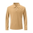 thumbnail image 4 of Kddylitq Men’s Polo Shirts Button Down V Neck Long Sleeve Breathed Stretch Collared Casual Fall Golf Shirt Khaki S, 4 of 5