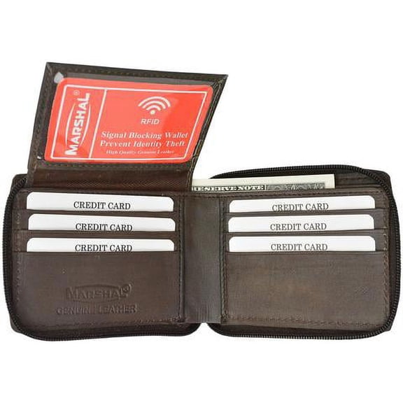 RFID Blocking Soft Premium Leather Zip Around ID Bifold Wallet RFID P 1256