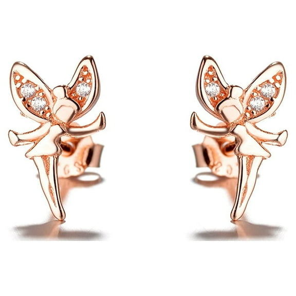 18K Rose Gold Plated over Sterling Silver Crystal Fairy Stud Earrings