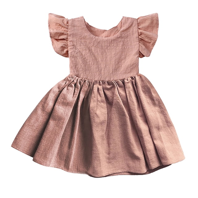 NIEWTR Robe pour Tout-Petites Filles Confortable à Fleurs à Volants Sans Manches Robe d'Été Bébé Douce Robe de Fête (Rose, 2-3 Ans)