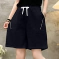 thumbnail image 4 of Lenpel Women's Plus Size Bermuda Shorts Cotton Elastic High Waisted Drawstring Wide Leg Casual Shorts Knee Length Shorts, 4 of 5