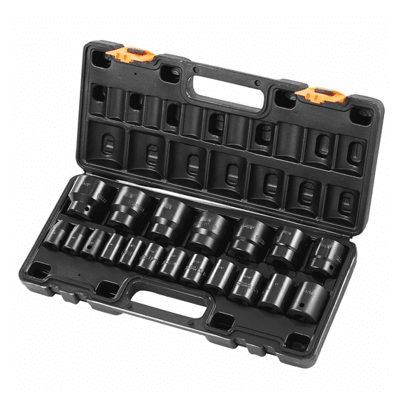 1/2 Inch Impact Socket Set 19 Piece - SAE Standard Drive Sockets - 6-Point Impact Wrenches - Heavy Duty Chrome Vanadium Steel - Automotive Repair Tool Kit
