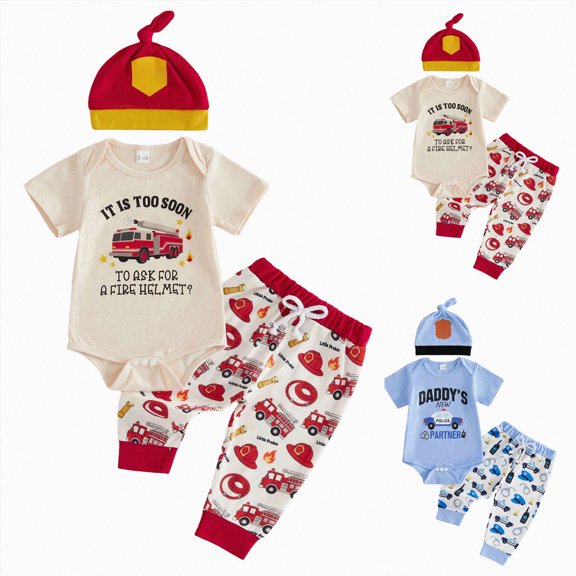 Splozh Preemie Clothes 3 6 9 12 18 Months Newborn Baby Boy Clothes Short Sleeve Letter Print Romper and Pants with Hat Outfit,Beige,9-12 Months