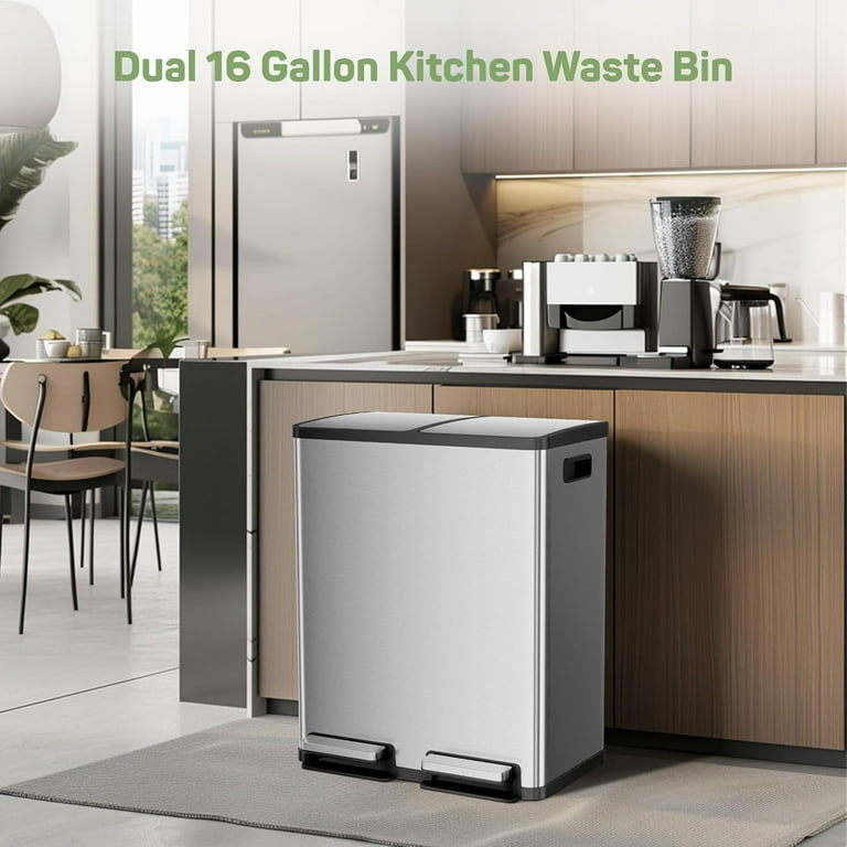 Dual Bin Trash Can 16 Gallon Stainless Steel photo 7