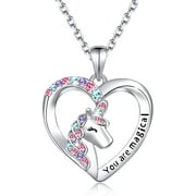 Unicorn Necklace for Girls Crystal Heart Pendant Necklaces Unicorn Jewelry Gifts for Girls Daughter Granddaughter Niece Birthday 1pc