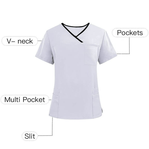 WSBDENLK Scrubs for Women Men Uniform Solid Color V-neck with Pocket Short Sleeved Shirt Elastic Nurse Uniform Top