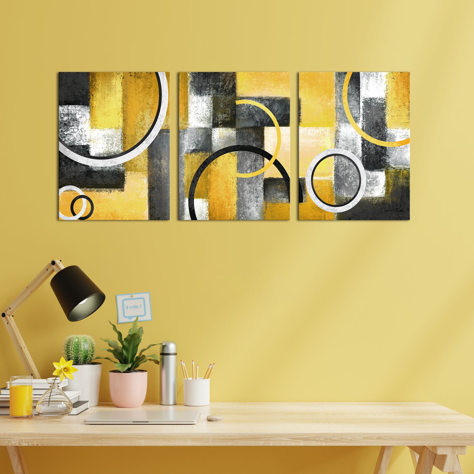 Visual Art Decor 3 Piece 12x16 inch Abstract Yellow Framed Canvas Wall Art Clearance Picture Canvas Prints Modern Art Wall Decor for Living Room Bedroom Office