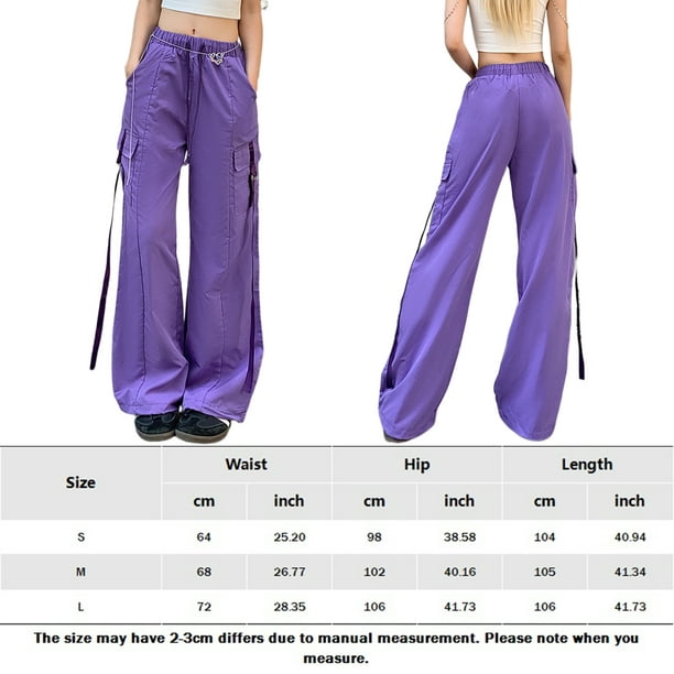Women Retro Purple Cargo Pant High Waist Wide Leg Loose Casual