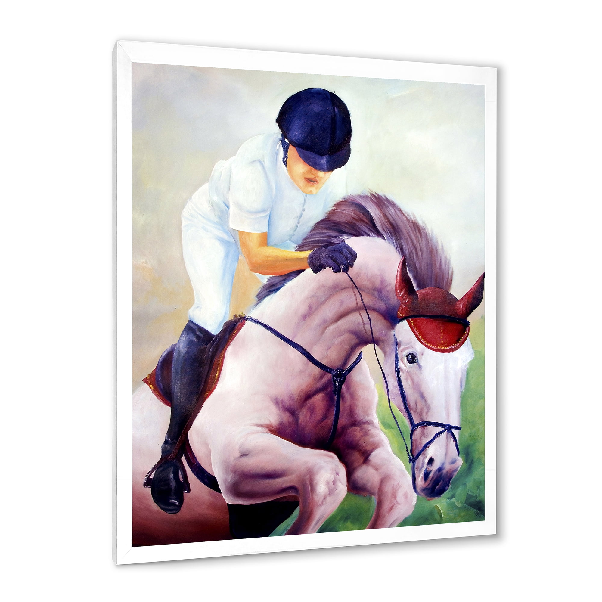 Designart 'Jockey On Galoping Pink Horse' Farmhouse Framed Art Print