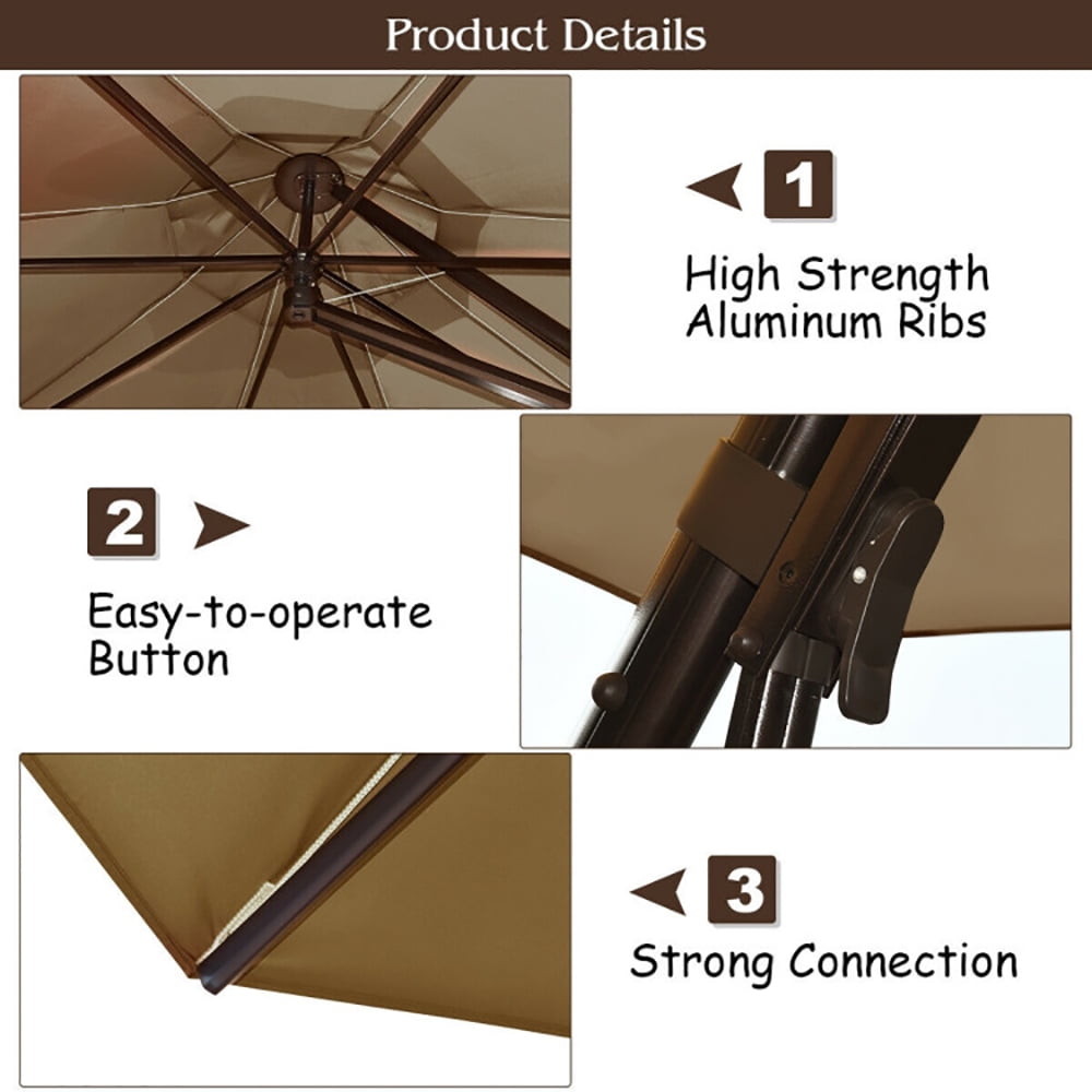 Aimee Lii 11 Feet Outdoor Cantilever Hanging Umbrella with Base and Wheels, Sunbrella Patio Umbrellas, Tan Aimee Lii 11 Feet Outdoor Cantilever Hanging Umbrella with Base and Wheels, Sunbrella Patio Umbrellas, Tan