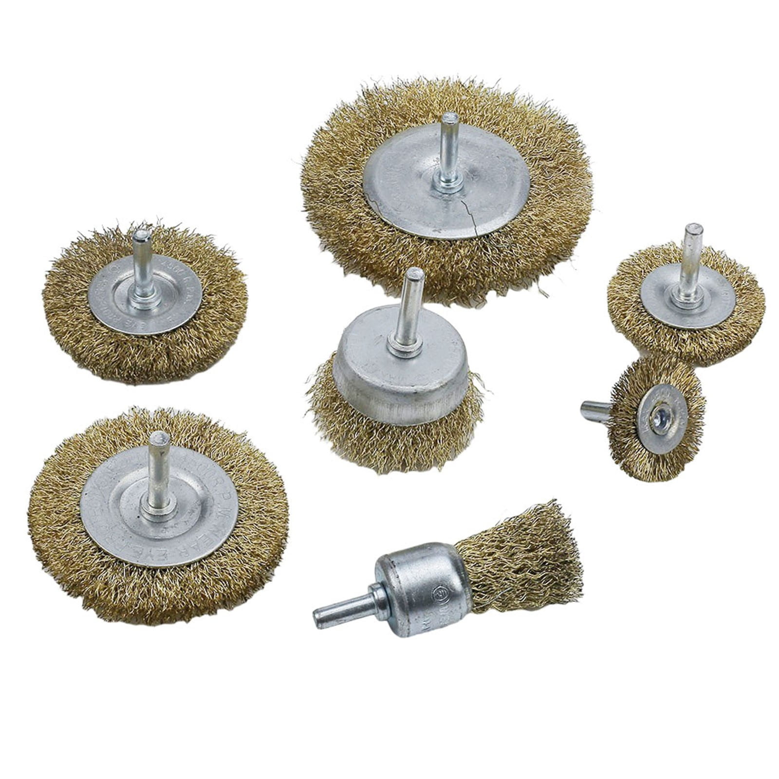 7Pcs Wire Cup Brush Wheel for Drill 1/4In Arbor 0.02In Brass coated