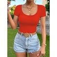 thumbnail image 5 of MOYIKO Scoop Neck Tops for Women Slim Fitted T Shirts Tight Short Sleeve Basic Tees, 5 of 6