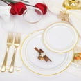 thumbnail image 4 of 700PCS Gold Plastic Plates - Whtie and Gold Disposable Dinnerware Sets 100Guest - 200 Disposable Plate, 300 Plastic Silverware, 100 Cups, 100 Napkins for Wedding & Party, 4 of 18