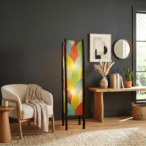 Eangee Home Design Fortune Large Floor Lamp, Shade Made Of Cocoa Leaves, 11x11x48 Inches