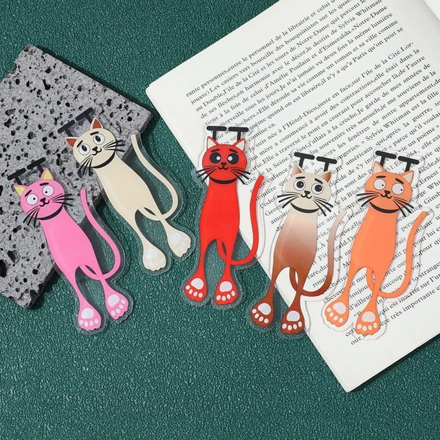Marcapáginas plano multicolor | Bonitos marcadores de gato para estudiantes, profesores y amantes de la lectura | Perfil delgado de 0,07 pulgadas, duradero, accesorios para libros con forma de
