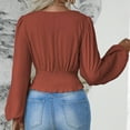thumbnail image 4 of cfhntfmh Going out Tops for Women Fashion Cross V Neck Long Sleeve T-Shirts Fall Pleated Smocked Party Blouses, 4 of 4